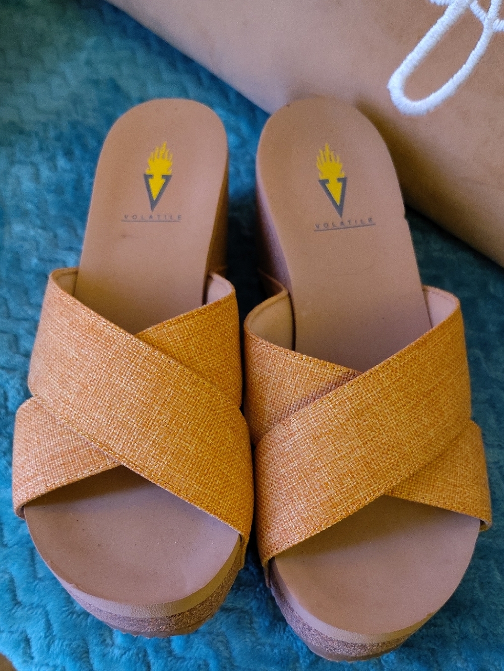 Volatile Women's Orange Crossband Platform Mules